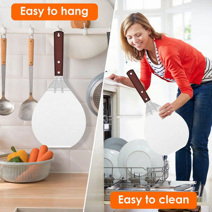 6.5/10/12inch Pizza Shovel Metal Non-Stick Pizza Peel with Wood Handle Cake Lifter Transfer Tray for Homemade Baking Pizza Bread