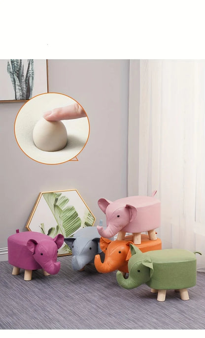 1 Elephant Stool Children's Animal Stool Cute and Creative Elephant Stool Solid Wood Technology Cloth Perfect for Living Room