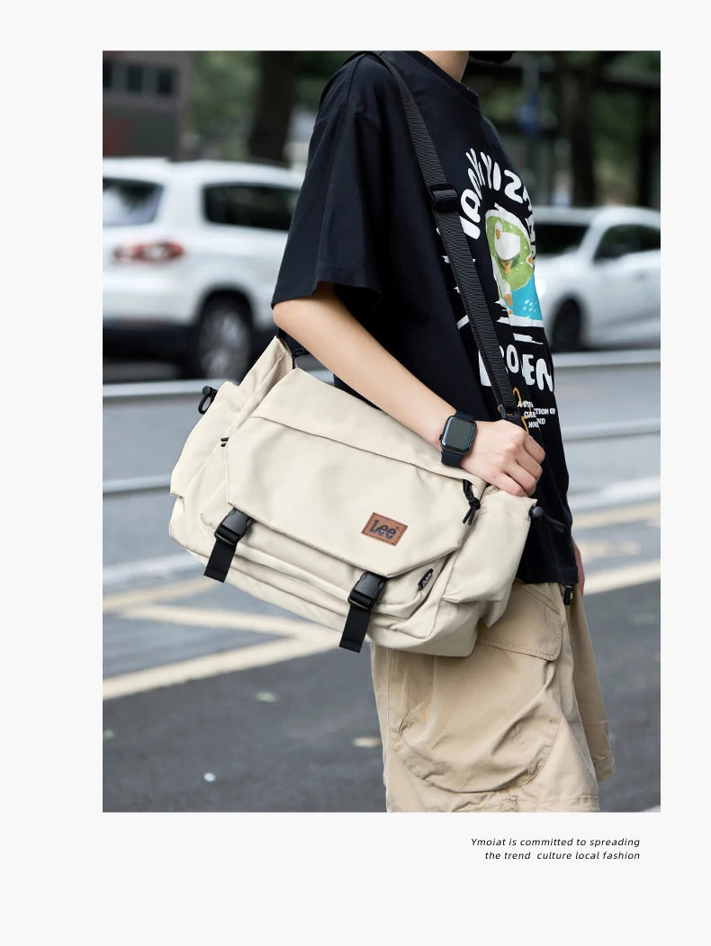 LEE Fashion Waterproof Large Crossbody Shoulder Bag Women Male Flip Laptop Messenger Bag Teenagers College Satchel School Bag