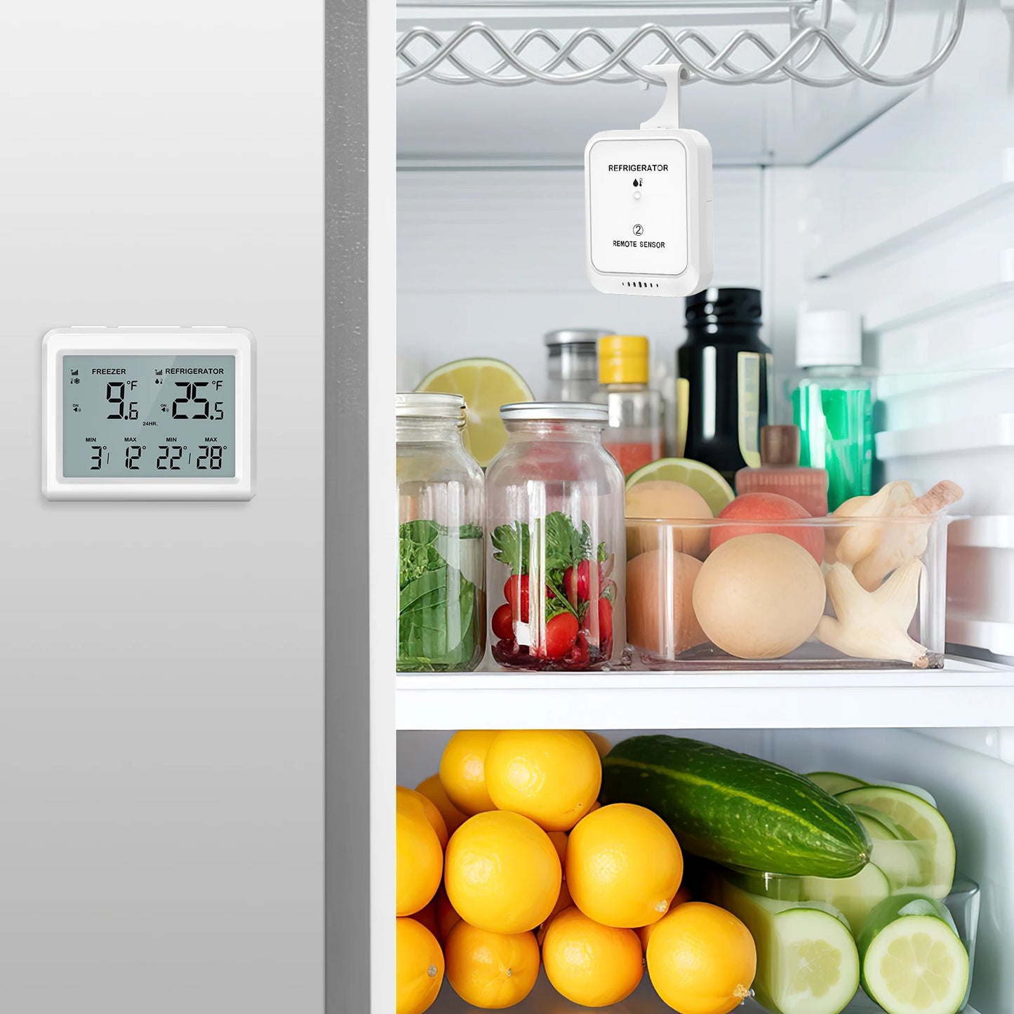 ORIA Digital Refrigerator Thermometer Wireless Freezer Thermometer Fridge Temperature Monitor with 2 Sensor