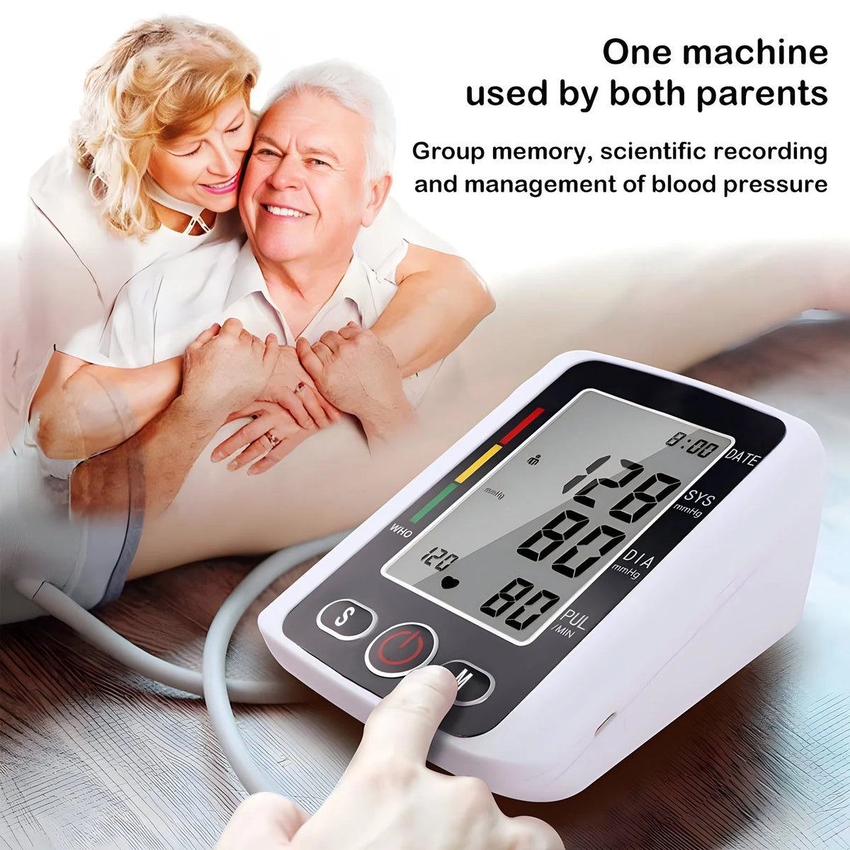 Digital Blood Pressure Monitor Arm Sphygmomanometer Heart Rate Pulse Meters Big Screen Automatic Tonometer with Cuff
