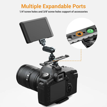 Dual Cold Shoe Mount for Vlogging, Metal Microphone Mount with 1/4" Tripod Screw & 4 Screw Holes for DSLR, Microphone