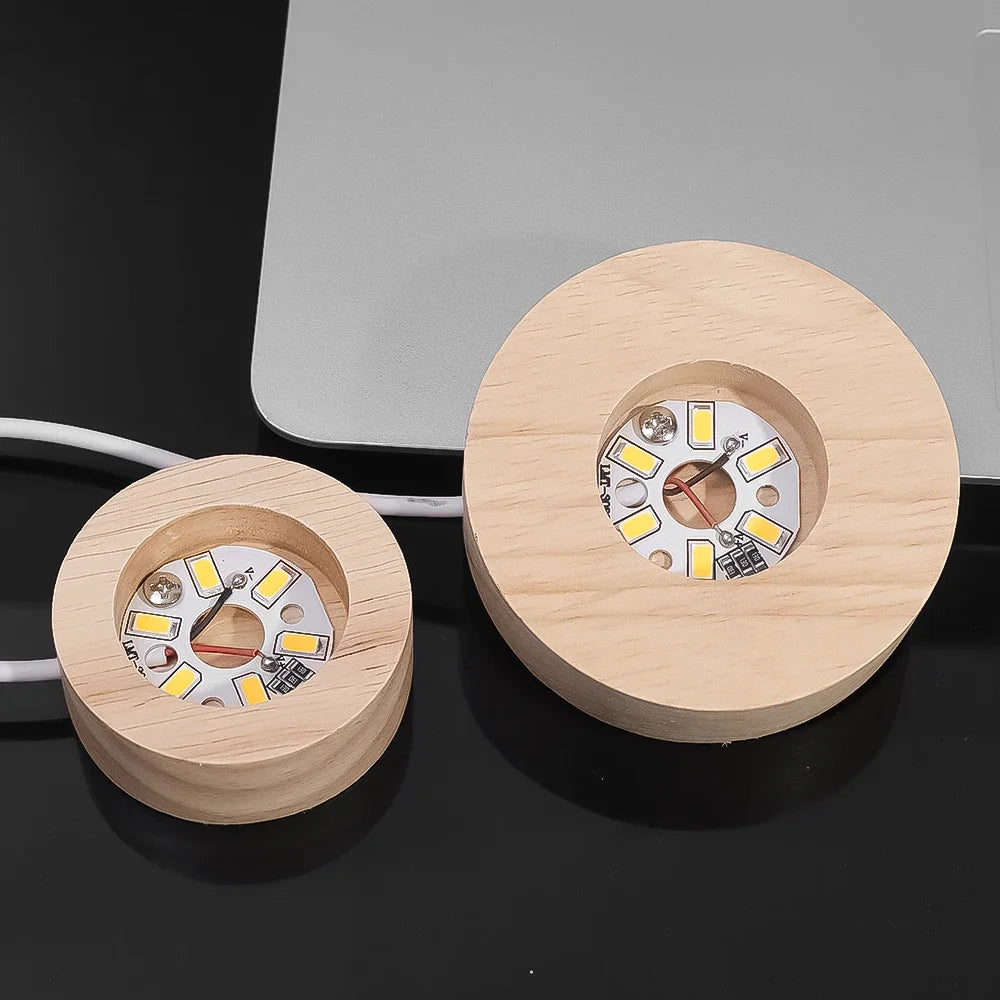 5-8cm Solid Wood LED USB Lamp Holder Display Base Night Light Luminous Bottle Coasters Crystal Ball Glass Ornament Stand Decor