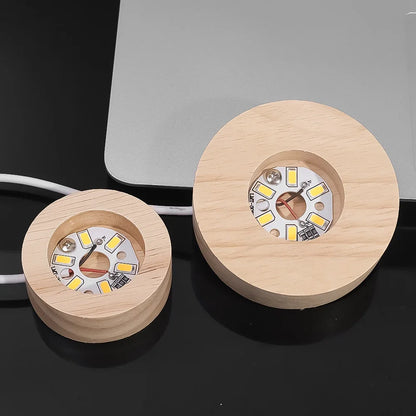 5-8cm Solid Wood LED USB Lamp Holder Display Base Night Light Luminous Bottle Coasters Crystal Ball Glass Ornament Stand Decor