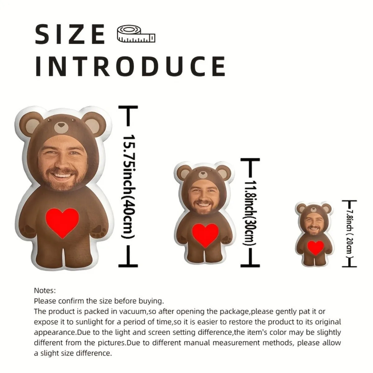 Personalized Photo Home Plush Pillow - Customized Face Bear Shaped Gift with Your Photo, a Must-Have Gift for Friends