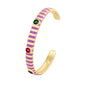 Fashionable Multicolor Gold Plated Gemstone Charm Bangle,Fine Colorful Enamel Open Adjustable Bracelet Jewelry Supply  Q35