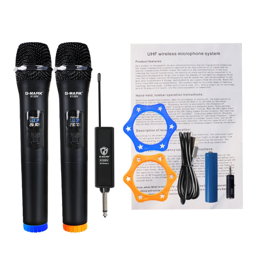 Wireless Microphone G-MARK X120V 2 Channels Handheld Karaoke Mic For Party Meeting Show Home School