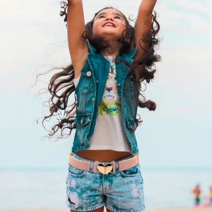 2022 Children Stretch Belts Girls Multicolor Adjustable Elastic Waist Belts with Heart Shape Buckle Waistband Accessories