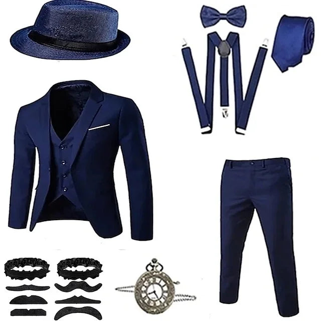 Retro Gatsby 1920S Men's Slim Fit Suit Set with Hat Vest Shirt for Engagement Party Dress Up