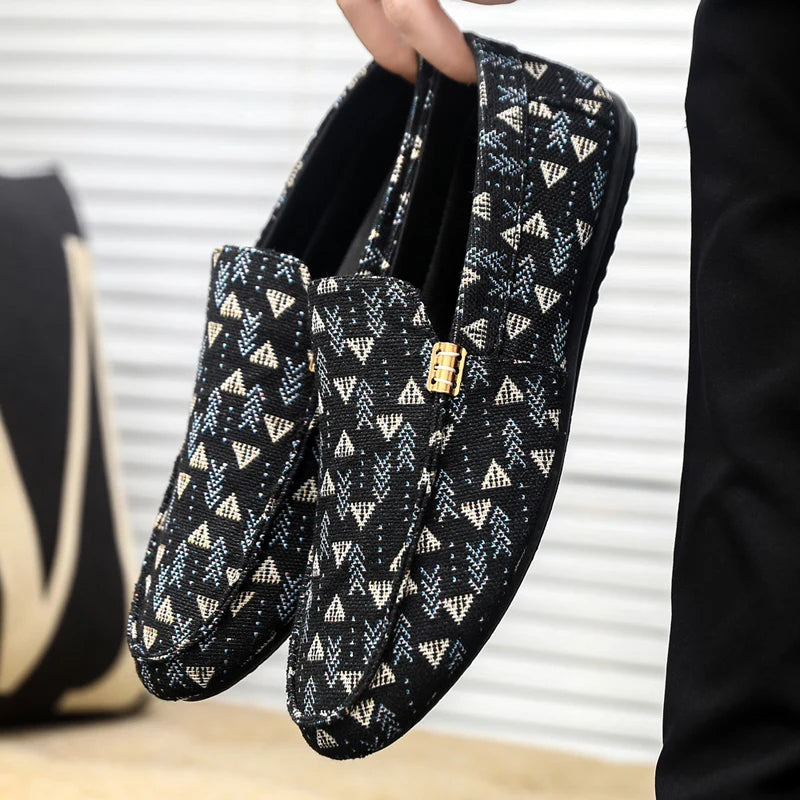 Summer Flat Casual Shoes Men Canvas Loafers Lightweight Breathable Slip-on Shoes Man Comfortable Non-slip Men's Driving Shoes