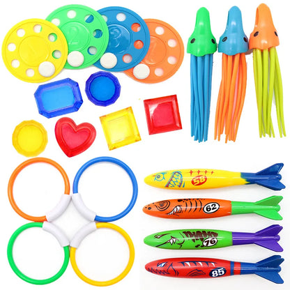 Swimming Diving Toys Set for Kids Children's Pool Treasure Hunt Games Diving Torpedo Water Ring Diamond Water Suit Toys Gift