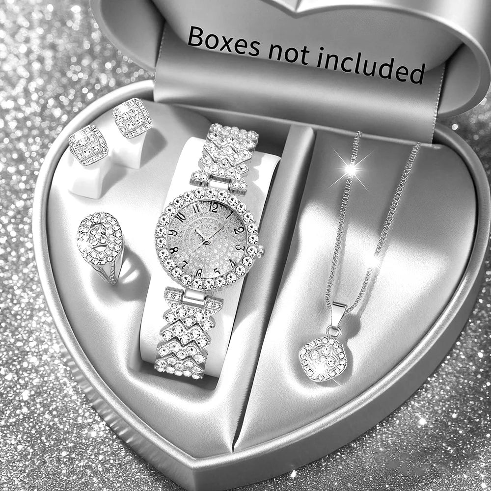 2026Fashion Roman pattern diamond inlaid women's watch quartz watch bracelet women's watch set