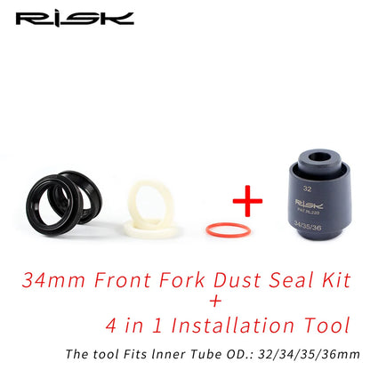 RISK Mountain Bike Suspension Front Fork Dust Seal Oil Sponge Ring 32 34 mm 35mm 36mm MTB Bicycle Fork Inner Tube Dust Seal Tool