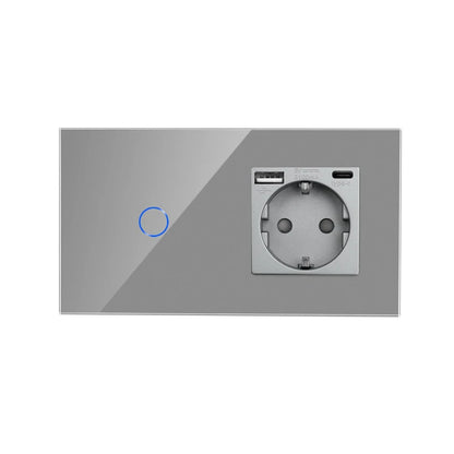Bingoelec Grey Smart Light Switch and WiFi Wall Socket with Crystal Glass Panel Switches with Sockets Home Improvement