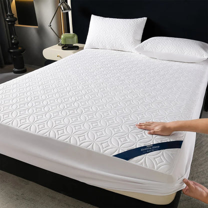Ultrasonic Quilted Waterproof Antibacterial Mattress Protector Breathable Ultra Soft Noise Free 30CM Deep Pocket Fitted Sheet