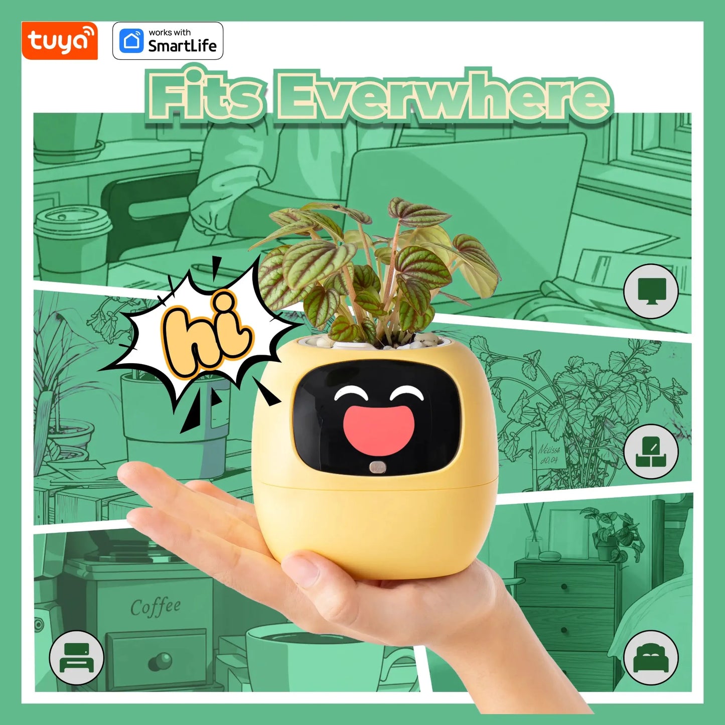 Gen1 Tuya Ivy Smart Planter,Endless Fun Over 49 Rich Expressions,7 smart sensors,AI Chips Make Raising Plants Easy and Fun