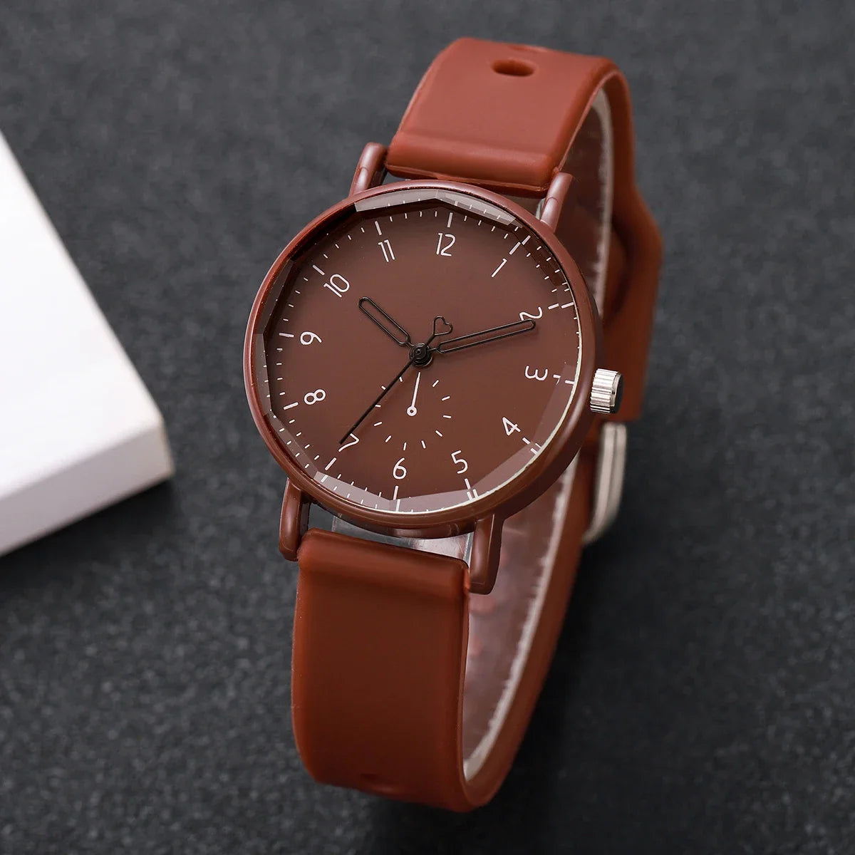 2PCS/Set Fashion Women Watches Casual Arabic Dial  Silicone Band Quartz Wristwatch Heart Bracelet Set Reloj Mujer (Without Box)