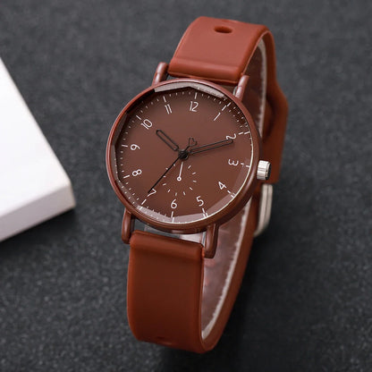2PCS/Set Fashion Women Watches Casual Arabic Dial  Silicone Band Quartz Wristwatch Heart Bracelet Set Reloj Mujer (Without Box)