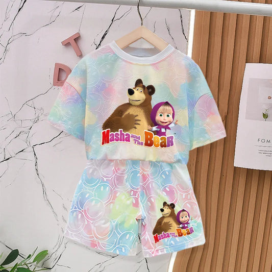 Mashas and The Bear Sets Summer Outdoor Breathable Soft Lightweight Casual Tracksuit Kawaii Anime Fashion Smile Outfit Set Gifts