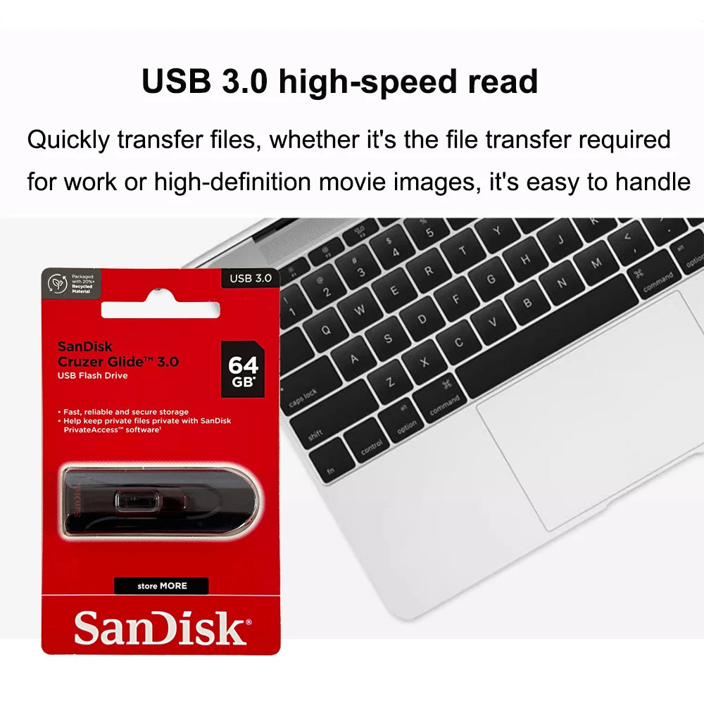 SanDisk Cruzer Glide 3.0 USB Flash Drive Pen 16GB 32GB Memory Stick 64GB 128GB 256GB retractable USB connector for Computer
