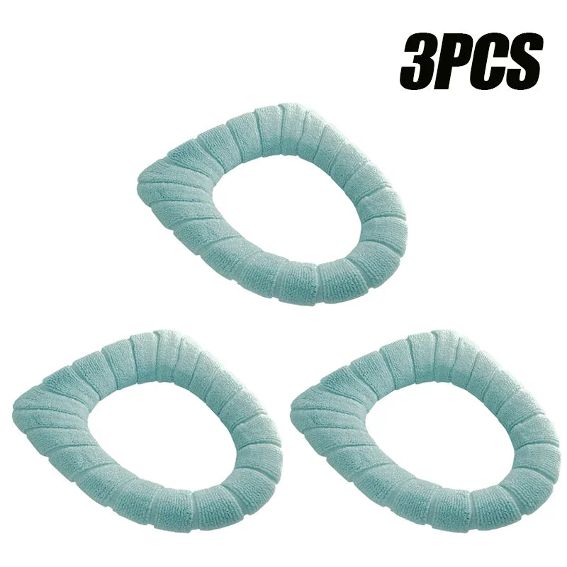 Soft and Warm Toilet Seat Cover Washable Bathroom Toilet Pad Cushion With Handle Thicker Soft Mat Knitting Warmer Closestool Mat