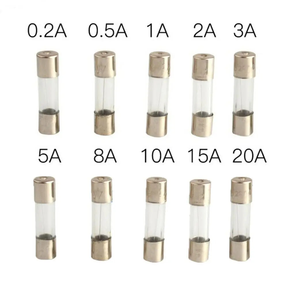 100pcs 5x20mm Quick Blow Glass Tube Fuse Assorted Kit Amp 0.2A 0.5A 1A 2A 3A 5A 8A 10A 15A 20A 250V with Storage Box