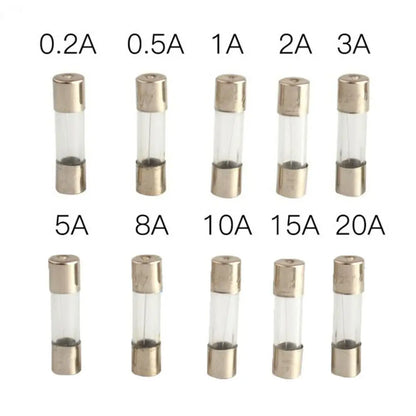 100pcs 5x20mm Quick Blow Glass Tube Fuse Assorted Kit Amp 0.2A 0.5A 1A 2A 3A 5A 8A 10A 15A 20A 250V with Storage Box