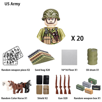 WWII Infantry Military Soldier War National Army Mini Gun armament Models Building Blocks Building Blocks Toys for Kids
