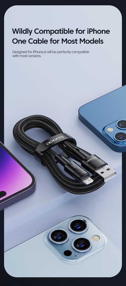 Toocki USB Cable For iPhone 14 13 12 Pro Max X XS XR 8 7 Plus iPad Fast Charging Charger Aluminum iP Cable For iPhone Data Cord