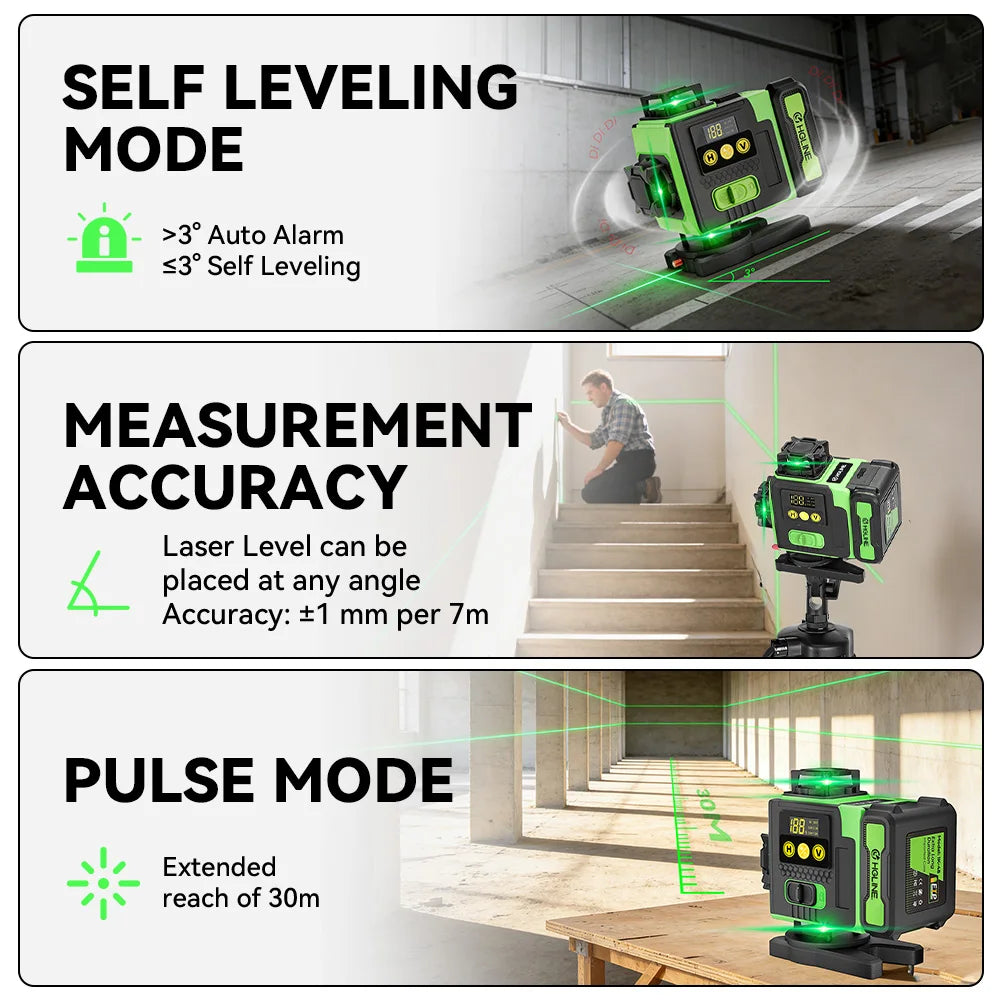 HGLINE 16 Lines Laser Level APP Remote Control Horizontal Vertical Levels Machine Power Display Laser Leveling With 100cm Tripod