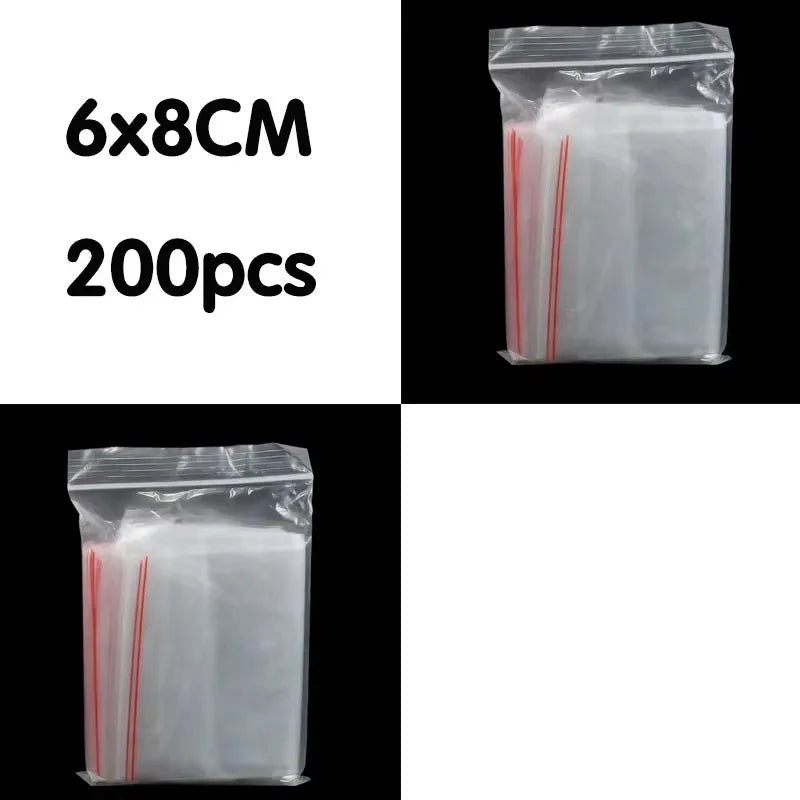 100/200/300pcs Small Zip Lock Plastic Bag Reclosable Transparent Bag Shoe Bag Vacuum Bag Poly Clear Bags Thickness 0.05mm