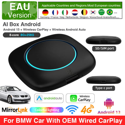 For BMW ID6 ID7 ID8 ID9 Wireless CarPlay AI Box for Wireless CarPlay Android Auto Intelligent Android 13 System 4+64GB 8+256GB