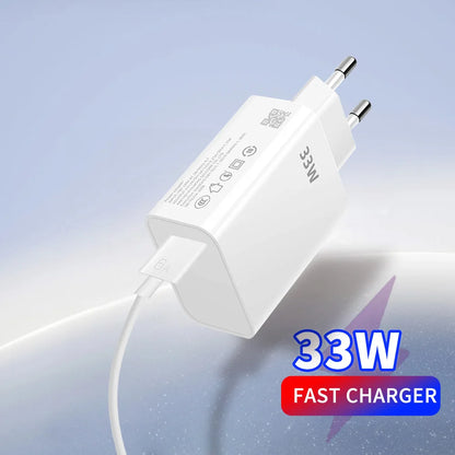 33W USB Fast Charger 6A Type-C Cable QC 3.0 Mobile Phone Adapter For Samsung Xiaomi iPhone EU US Plug Wall Travel USB Charger