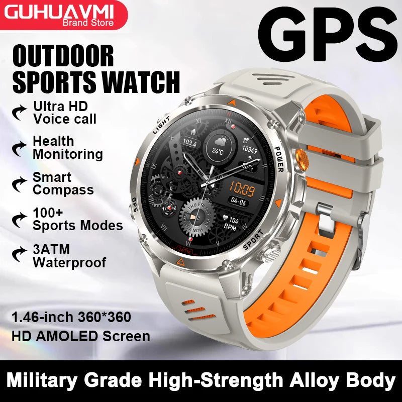 2025 New GPS Map Navigation Smart Watch Men Women Amoled Screen 3ATM Waterproof Sport SmartWatch Compass NFC BT Call Watches Men