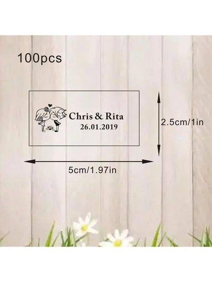 100 Wedding Bubble Tags Bubble Stick Transparent Tags, Wedding Stickers, Transparent Tags, Custom Names and Dates
