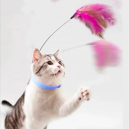 Cat Feather Collar Toy, Interactive Toys for Indoor Cats Self Play Funny Teaser Wand Neck Toy Feathers with Bell