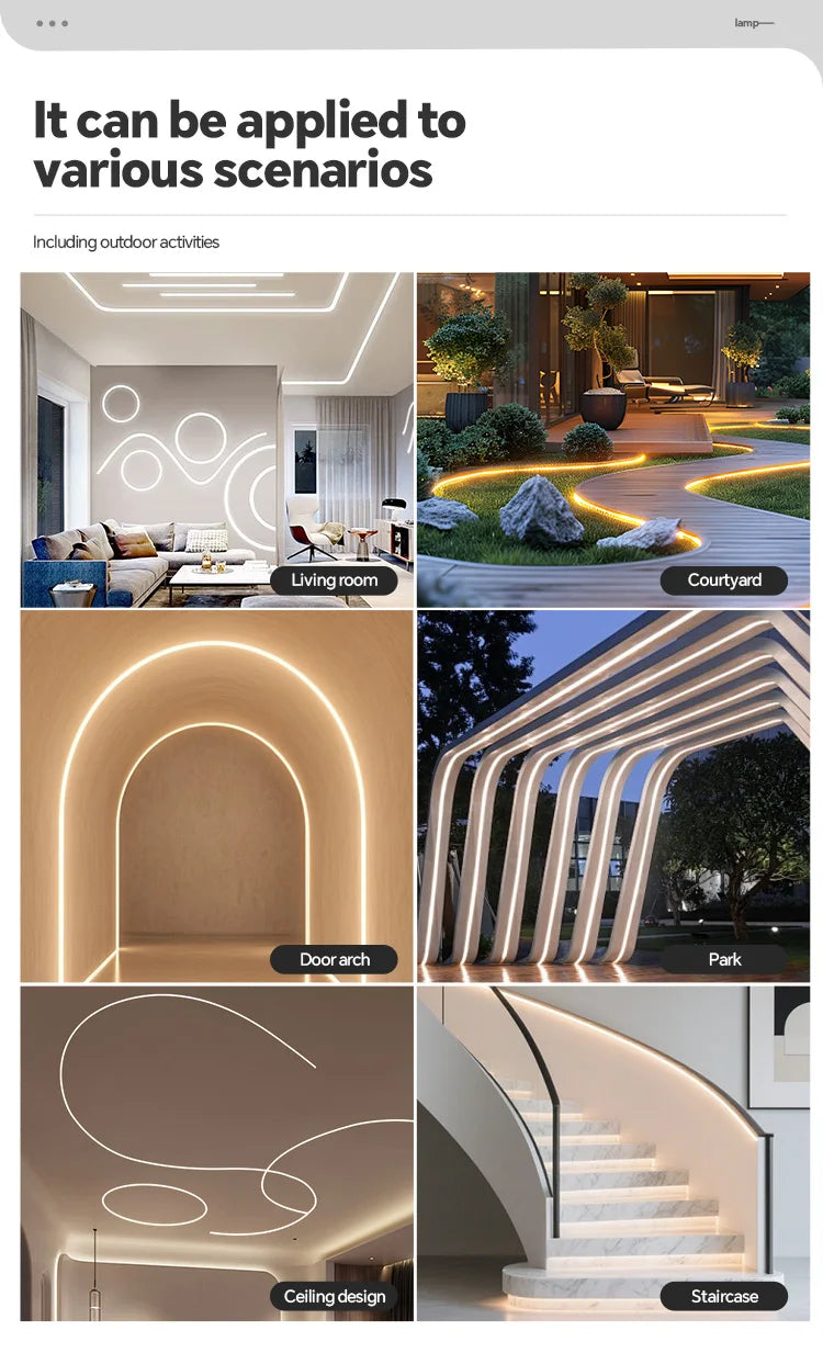 LED flexible silicone light strip embedded 24V waterproof tubing linear lamp concealed installation flexible soft light strip