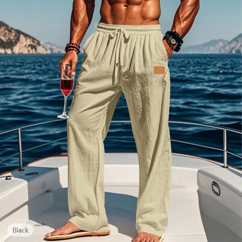 2024 Spring/Summer New Men's Cotton Pants Summer Fashion Casual Solid Color Loose Plus Size S-5XL Jogger Trousers