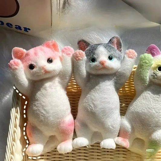 Stress Relief Cat Squeeze Toy Realistic TPR Fidget Toy for Anxiety Soft Sensory Toy for Kids Teens Adults Mochi Squishy