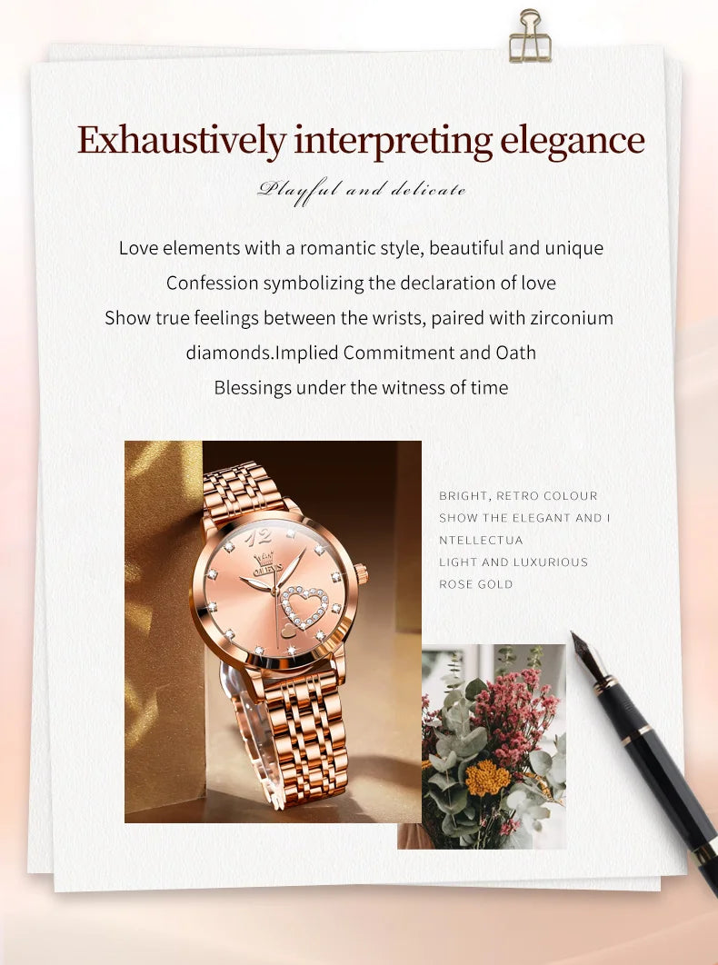OLEVS 5189 Love Diamond Inlaid Steel Band Women's Quartz Watch