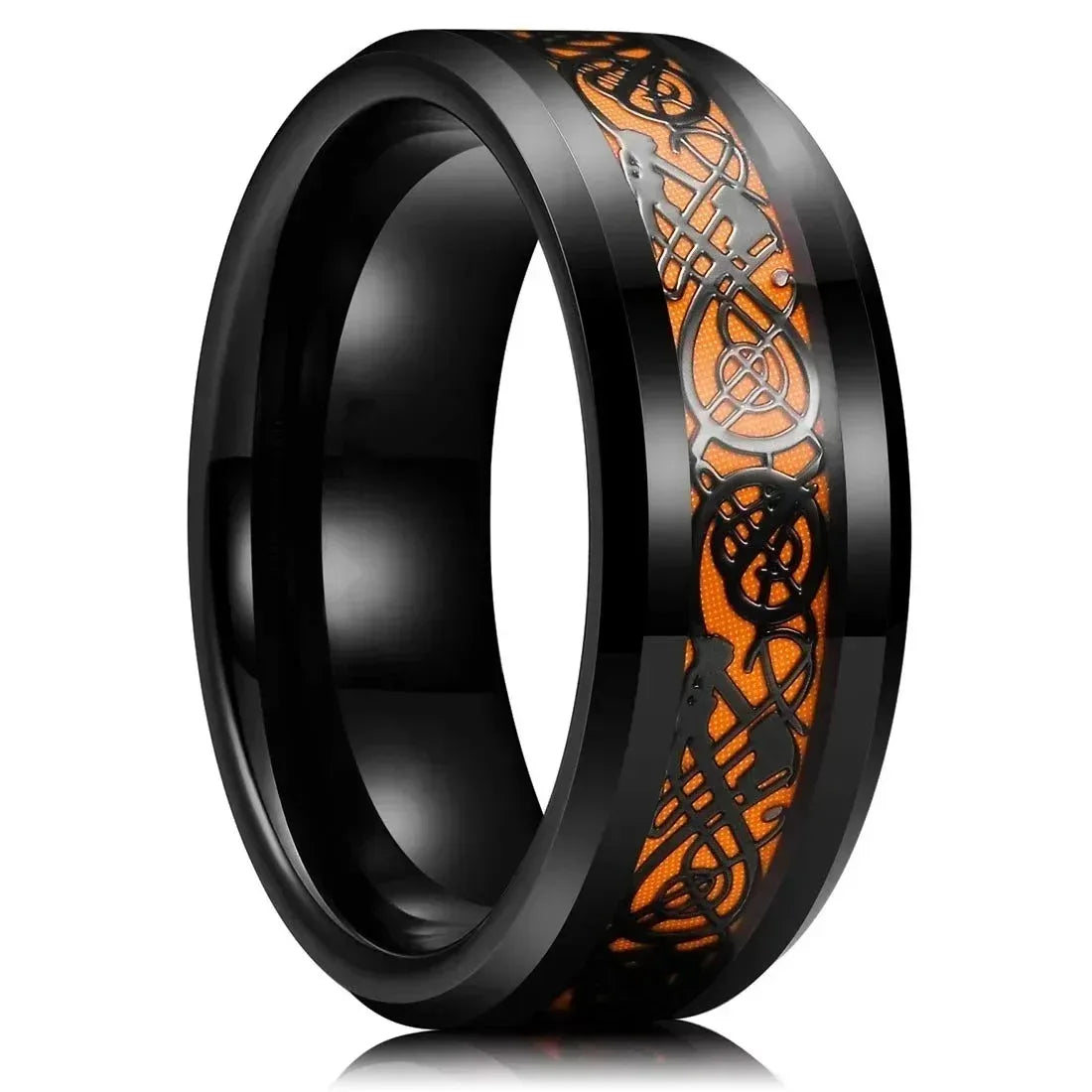 30 Colors Fashion 8MM Men Stainless Steel Celtic Dragon Rings Inlay Carbon Fiber Rings For Men Women Wedding Party Jewelry Gifts