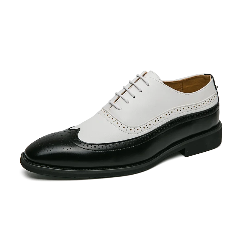 Men Wingtip Detail Dress Shoes, Business Two Tone Oxford Shoes For Wedding party