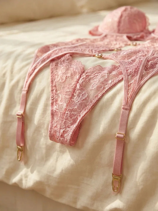 Lace Sexy Lingerie Transparent Hot Underwear Bra Set And Garter Sleepwear Exotic Panties Suit