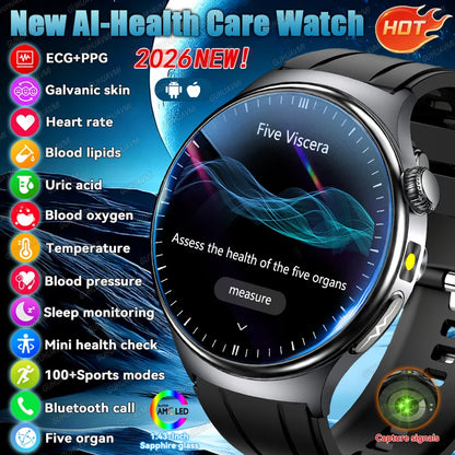 2026 New AI-Diagnosis Care Smartwatch ECG+PPG Accurate Uric Acid Blood Pressure Body Fat Five Organ Fitness Waterproof Smartwatc