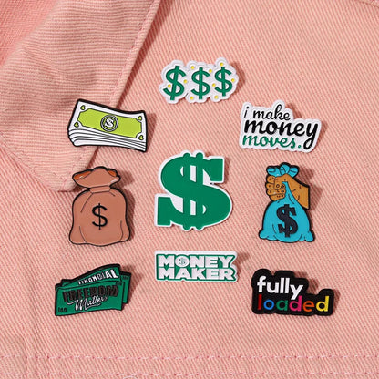 Creative US Dollar Money Enamel Pins Collection Cartoon Banknote Get Rich Brooch Backpack Lapel Metal Badge Fun Jewelry for Gift