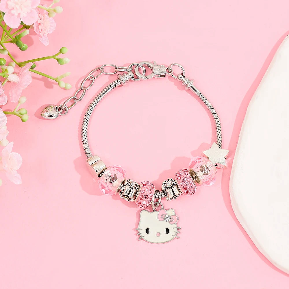 Sanrio Hello Kitty Alloy Pendant Necklace Bracelet Set Adjustable Cute Cartoon Anime Jewelry Gift for Women