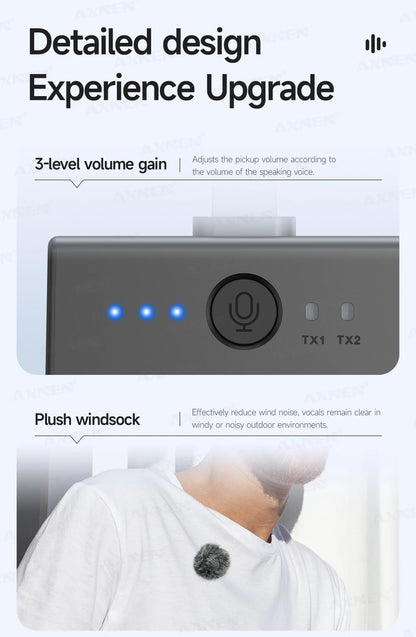 AXNEN Wireless Mini Lapel Microphone Bluetooth Magnetic Attraction Noise Reduction Card for Mobile Phone Live Broadcast Gaming