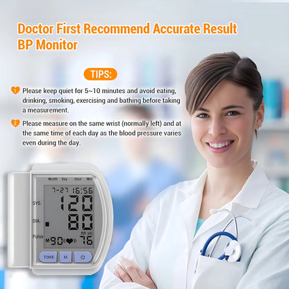 Wrist Blood Pressure Monitor - Automatic Digital Sphygmomanometer with Pulsometer Function, Portable Tensiometer for Home