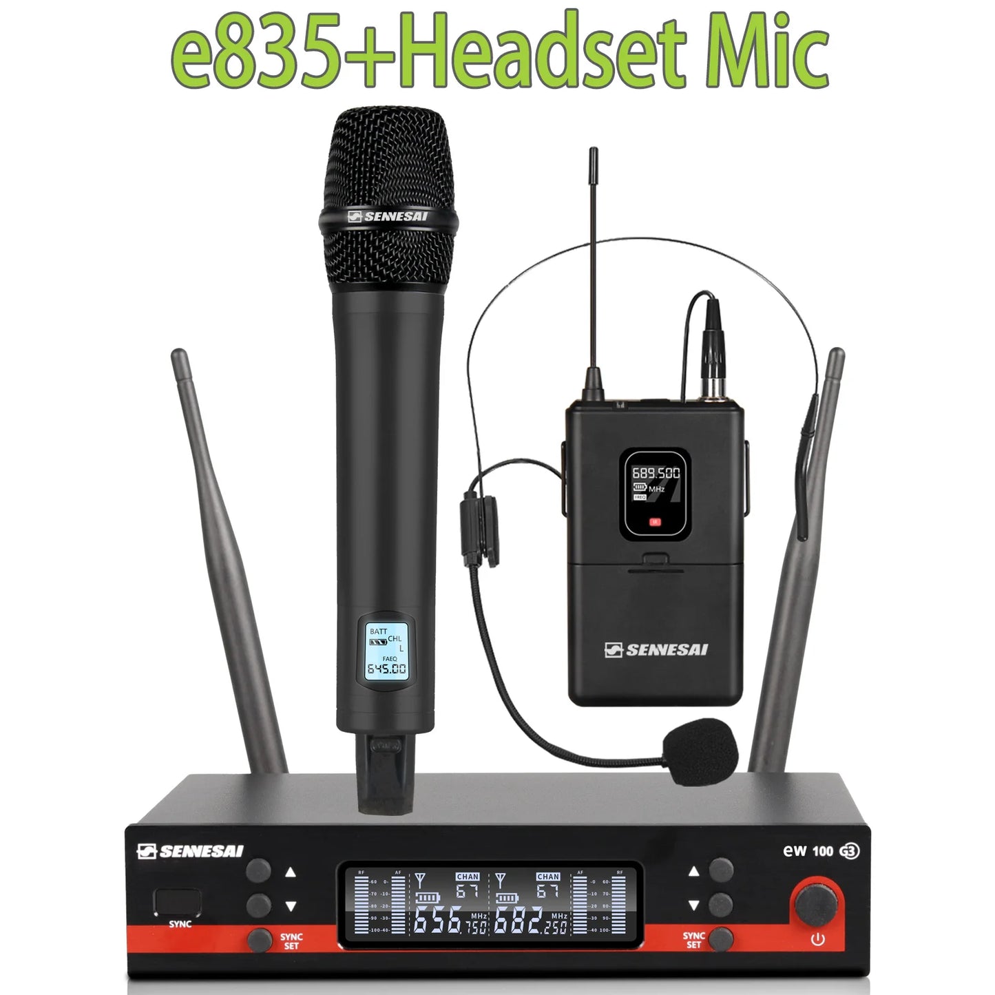 SENNESAI Ew100g3 Professional Dual Wireless Microphone Stage Performance 2 Channels 600-699MHz UHF Karaoke Metal Handheld