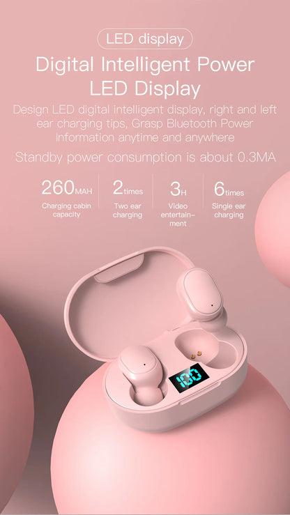 E6S Bluetooth 5.3 TWS Earbuds Noise Cancelling Wireless Headphones, HD Mic, Deep Bass, One-Step Pairing for Gaming & Calls